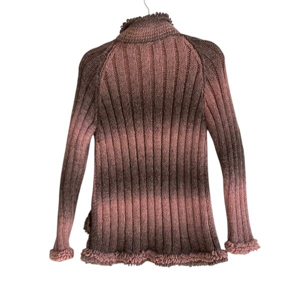 Vintage Huinay Wool Zip Sweater Pink Ombre Fringe Hem Ecuadorian Knit Sz Medium - Picture 3 of 16